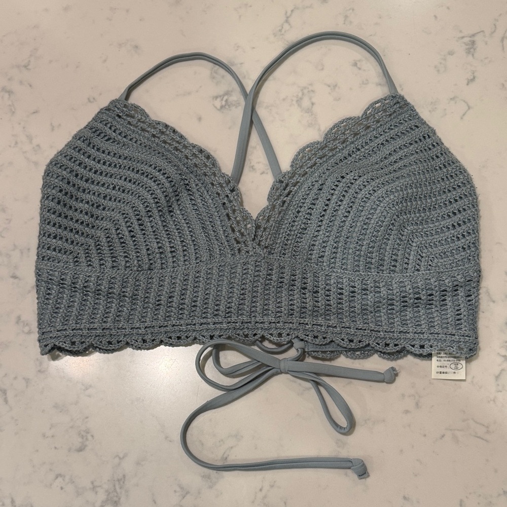 HOLLISTER Womens Light Blue Crochet Swim Bralette Strappy Boho Festival Medium
